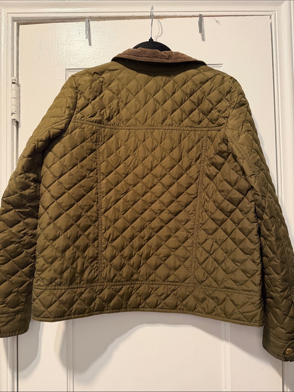 J.Crew Olive Quilted Jacket with Brown Corduroy Collar - Picture 4 of 4